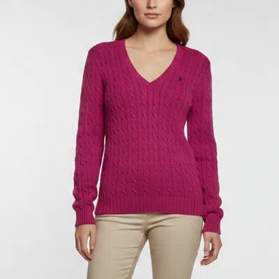 Pre-owned Ralph Lauren Sports Pink Cable Knit V Neck Pullover M