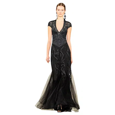 Pre-owned Ralph Lauren Spring 2013  Runway Hand Beaded Evening Gown In Black