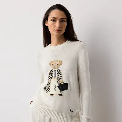 Ralph Lauren Spring Polo Bear Silk Sweater In Cream In White