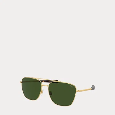 Polo Ralph Lauren Square Navigator Sunglasses In Shiny Gold
