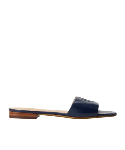 Ralph Lauren Square Toe Flat Sandals In Blue