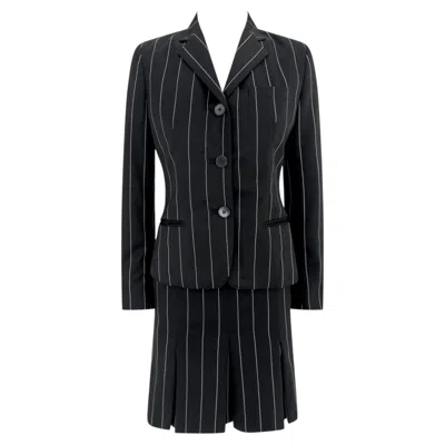 Pre-owned Ralph Lauren S/s 2001  Runway Black Pinstripe Pleated Mini Skirt Suit