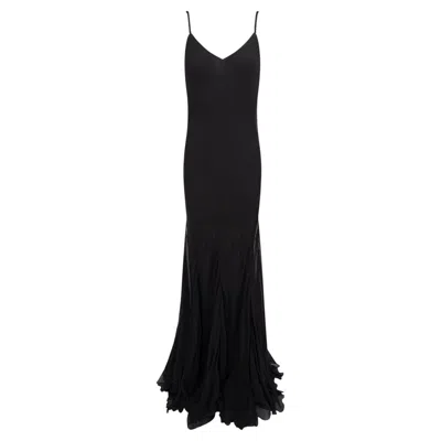 Pre-owned Ralph Lauren S/s 2007  Runway Black Crepe Silk Chiffon Flared Evening Gown