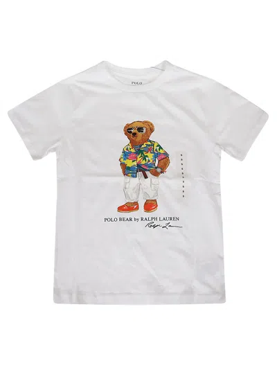 Ralph Lauren Kids' Ss Cn-knit Shirts-t-shirt In Bear White
