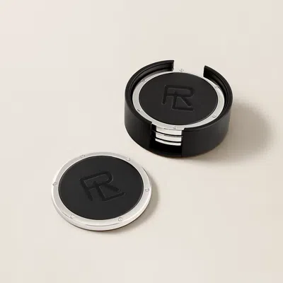 Polo Ralph Lauren Stacked Rl Leather Coaster Set In Black