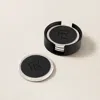Polo Ralph Lauren Stacked Rl Leather Coaster Set In Black/silver