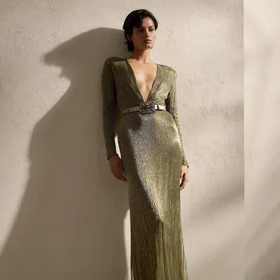 Ralph Lauren Stacy Embellished Tulle Evening Dress In Dusty Sage