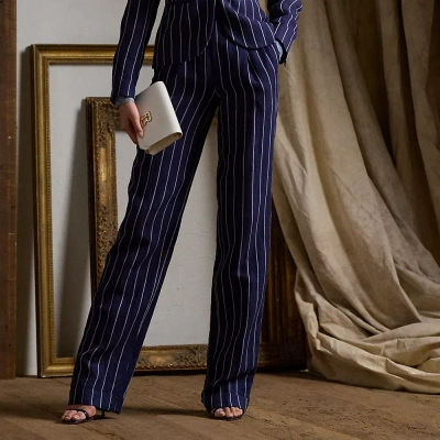 Ralph Lauren Stamford Striped Linen-cotton Pant In Lux Navy/cream