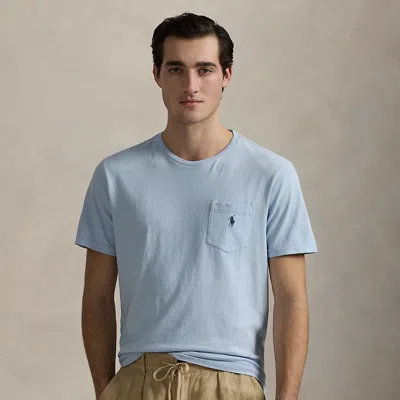 Ralph Lauren Standard Fit Cotton-linen Pocket T-shirt In Office Blue