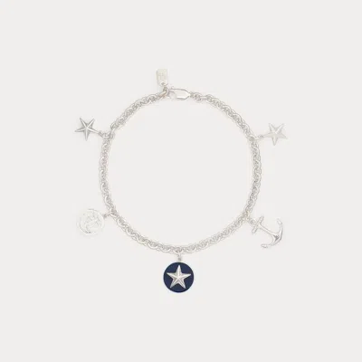 Ralph Lauren Sterling Silver Anchor Charm Bracelet In Navy In Blue