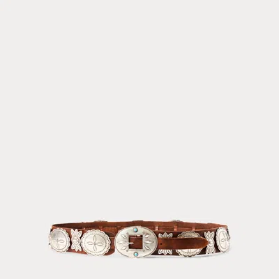 Ralph Lauren Sterling Silver & Leather Concho Belt In Brown