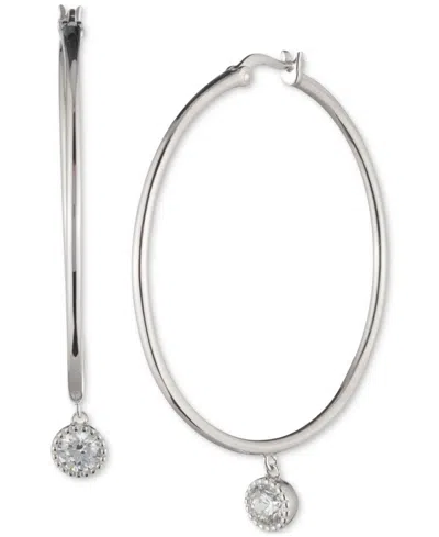 Ralph Lauren Sterling Silver Cubic Zirconia Charm Hoop Earrings In White