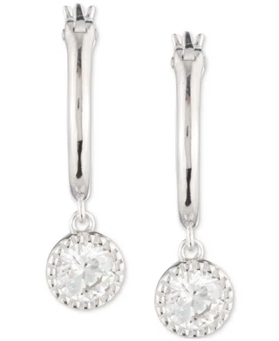 Ralph Lauren Sterling Silver Cubic Zirconia Charm Huggie Hoop Earrings
