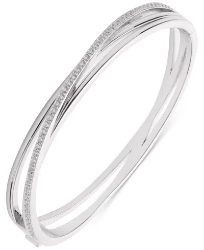Ralph Lauren Sterling Silver Cubic Zirconia Pave Bangle Bracelet In Crystal,silver