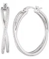 Ralph Lauren Sterling Silver Cubic Zirconia Pave Medium Hoop Earrings, 1.3" In Crystal,silver