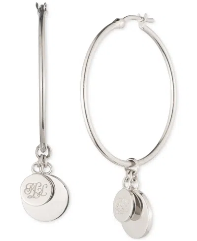 Ralph Lauren Sterling Silver Logo Drop Medium Hoop Earrings, 1.85"