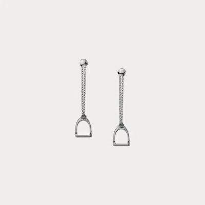 Ralph Lauren Sterling Silver Stirrup Chain Earrings In Grey