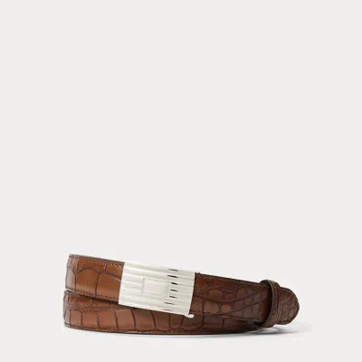 Ralph Lauren Sterling Silver–buckle Alligator Belt In Rl Gold