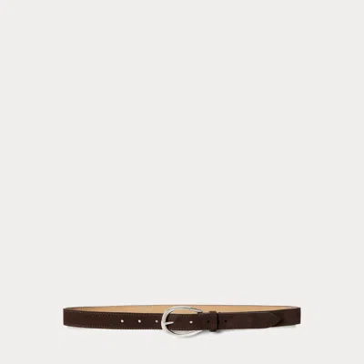 Ralph Lauren Stirrup-buckle Calfskin Suede Belt In Brown
