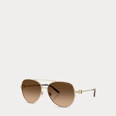 Polo Ralph Lauren Stirrup Pilot Sunglasses In Shiny Pale Gold