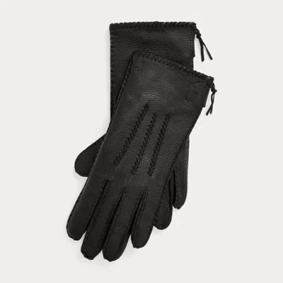 Polo Ralph Lauren Stitched Suede Gloves In Black Pebble