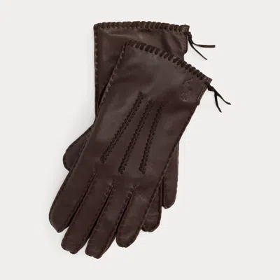 Ralph Lauren Stitched Suede Gloves In Brown