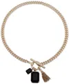 Ralph Lauren Stone & Chain Tassel Charm 16" Pendant Necklace In Black