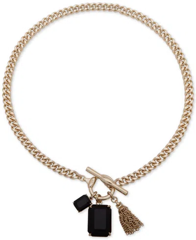 Ralph Lauren Stone & Chain Tassel Charm 16" Pendant Necklace In Black