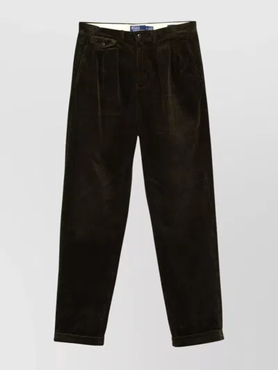 Ralph Lauren Straight Corduroy Trousers Pleat Detailing In Blue