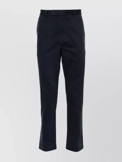 Ralph Lauren Straight Cotton Blend Trousers With Belt Loops In Black