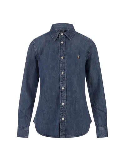 Ralph Lauren Straight-fit Shirt In Blue Denim