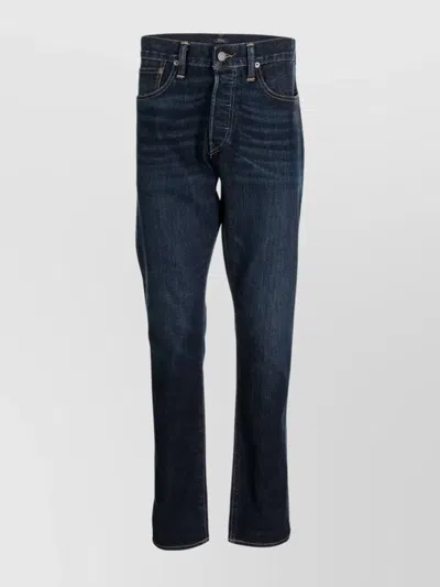 Ralph Lauren Straight Leg Cotton-blend Trousers In Blue