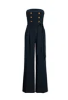 Ralph Lauren Strapless Jumpsuit With Gold Buttons In Blue