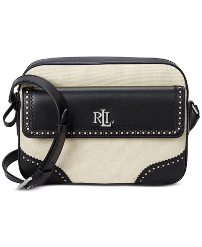 Ralph Lauren Straw & Leather Small Marcy Camera Bag In Light Natural,black