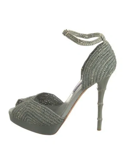 Pre-owned Ralph Lauren Straw D'orsay Pumps In Green