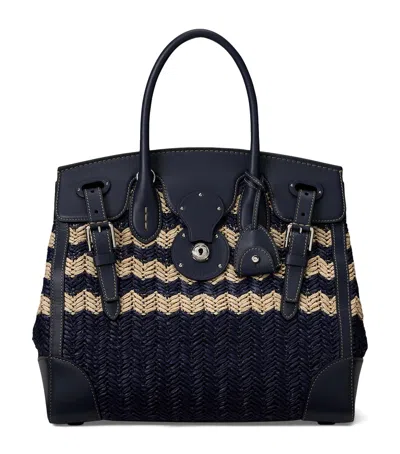 Ralph Lauren Straw Soft Ricky 33 Top-handle Bag In Navy