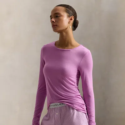 Polo Ralph Lauren Stretch-blend Long-sleeve Tee In White Cloud X Violet Mead In Purple