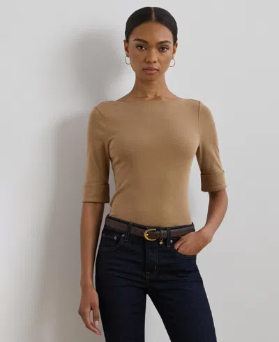 Ralph Lauren Stretch Cotton Boatneck Tee In Classic Camel In Brown
