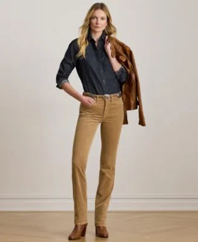 Ralph Lauren Stretch Corduroy Mid Rise Straight Pants 0p 22w In Neutral