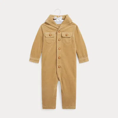 Polo Ralph Lauren Babies' Stretch Corduroy Shawl-collar Coverall In Tan