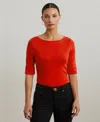 Ralph Lauren Lauren  Cotton Boatneck Top Woman T-shirt Tomato Red Size Xs Cotton, Elastane