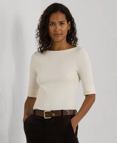 Ralph Lauren Stretch Cotton Boatneck T-shirt In Brown