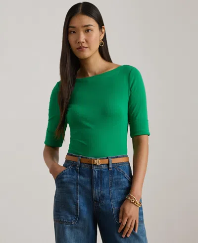 Ralph Lauren Stretch Cotton Boatneck T-shirt In Green