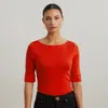Ralph Lauren Lauren  Cotton Boatneck Top Woman T-shirt Tomato Red Size Xs Cotton, Elastane In Red