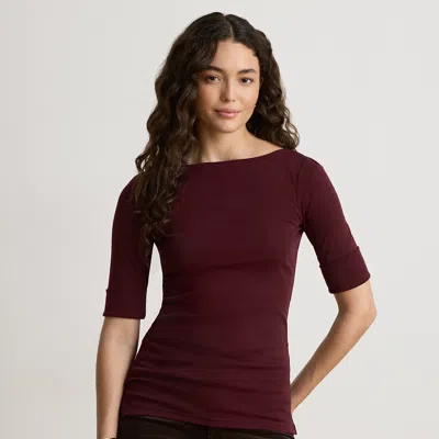 Ralph Lauren Stretch Cotton Boatneck Tee In Dark Garnet