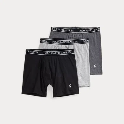 Polo Ralph Lauren Stretch Cotton Boxer Brief 3-pack In Black/greys