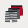 Polo Ralph Lauren Stretch Cotton Boxer Brief 3-pack In Red/grey Stripe
