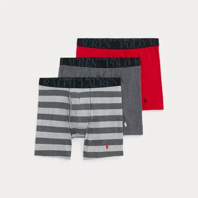 Polo Ralph Lauren Stretch Cotton Boxer Brief 3-pack In Red/grey Stripe