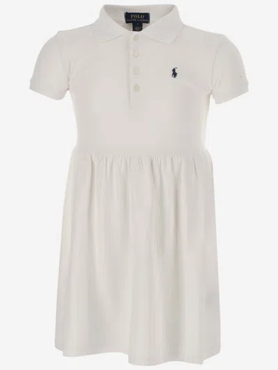 Ralph Lauren Kids' Stretch Cotton Dress With Logo In White