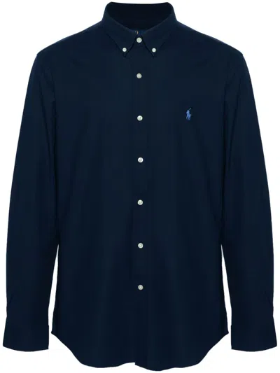 Ralph Lauren Stretch-cotton Embroidered Shirt In Blue